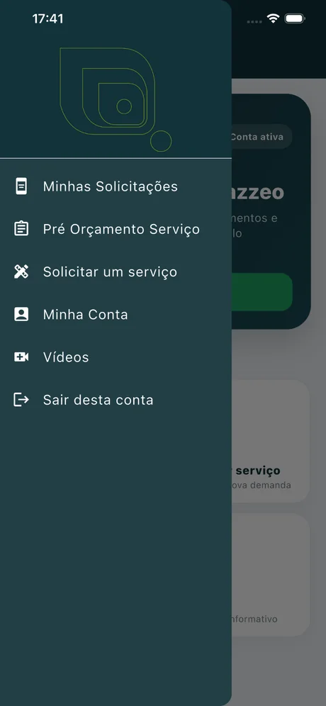 Menu do aplicativo para cartórios