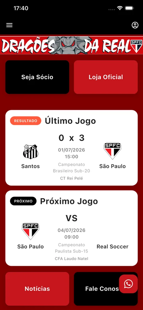 Aplicativo de associação com jogos e área de sócio