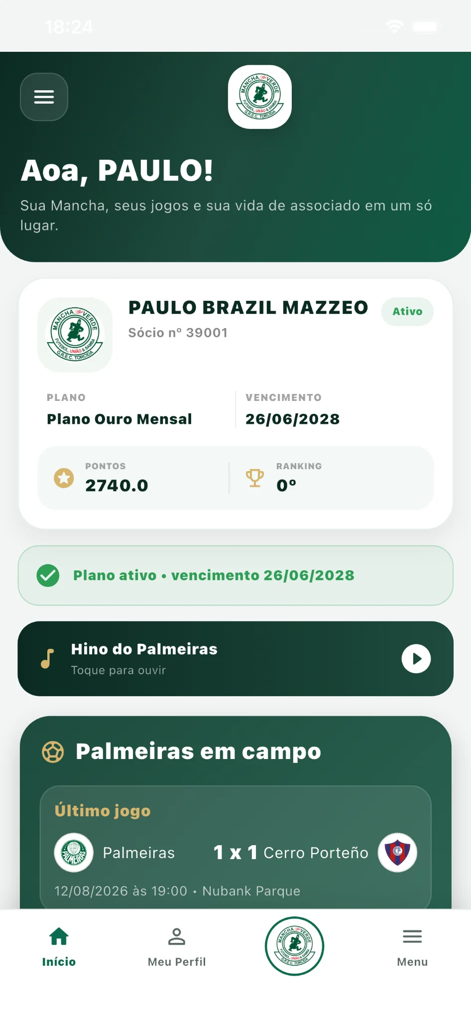 Tela inicial do novo aplicativo Mancha Alvi Verde