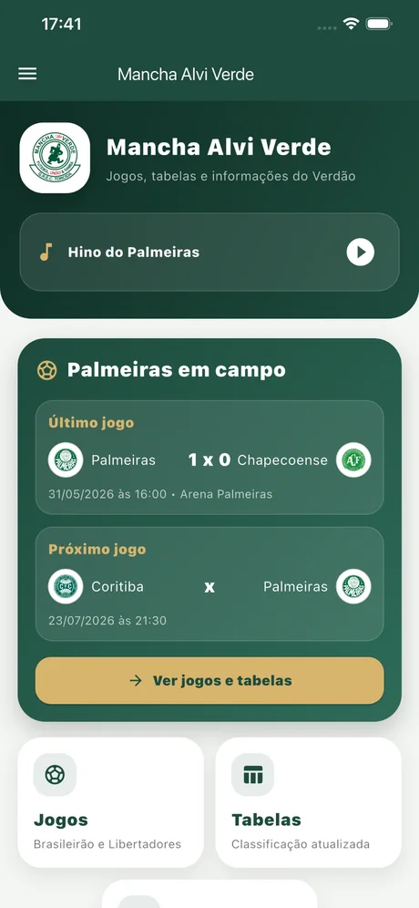 Aplicativo para torcida com hino e jogos