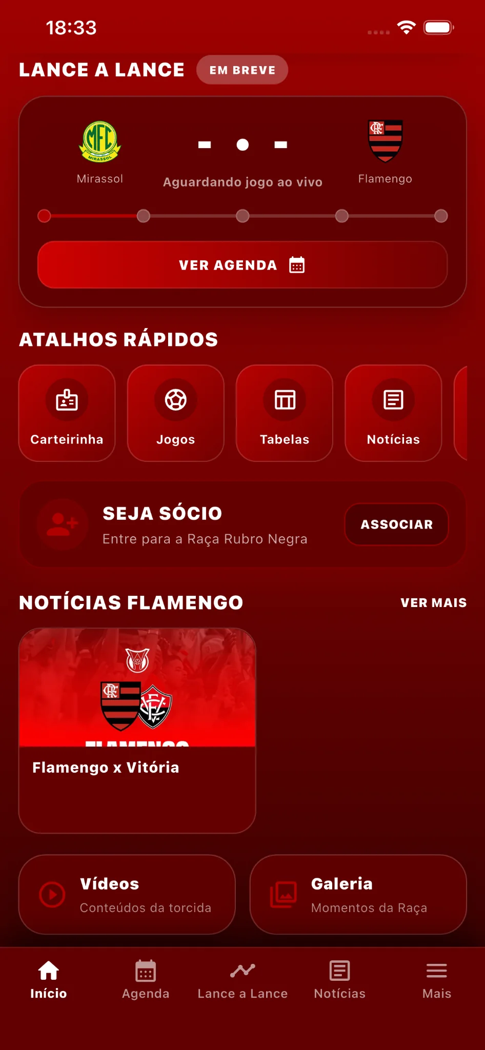 Recursos do novo aplicativo Raça Rubro-Negra